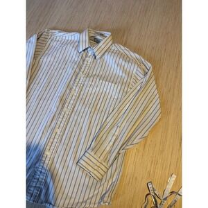Fiori Mens Striped Dress Shirt 15.5 32/33 Blue White Cotton Made in Canada 44